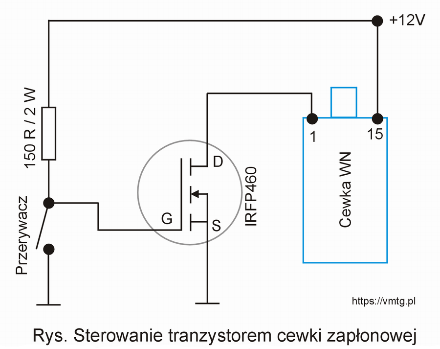 Sterowanie cewki zapłonowej tranzysorem.